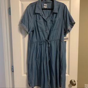 Chambray (denim look) tie waist dress